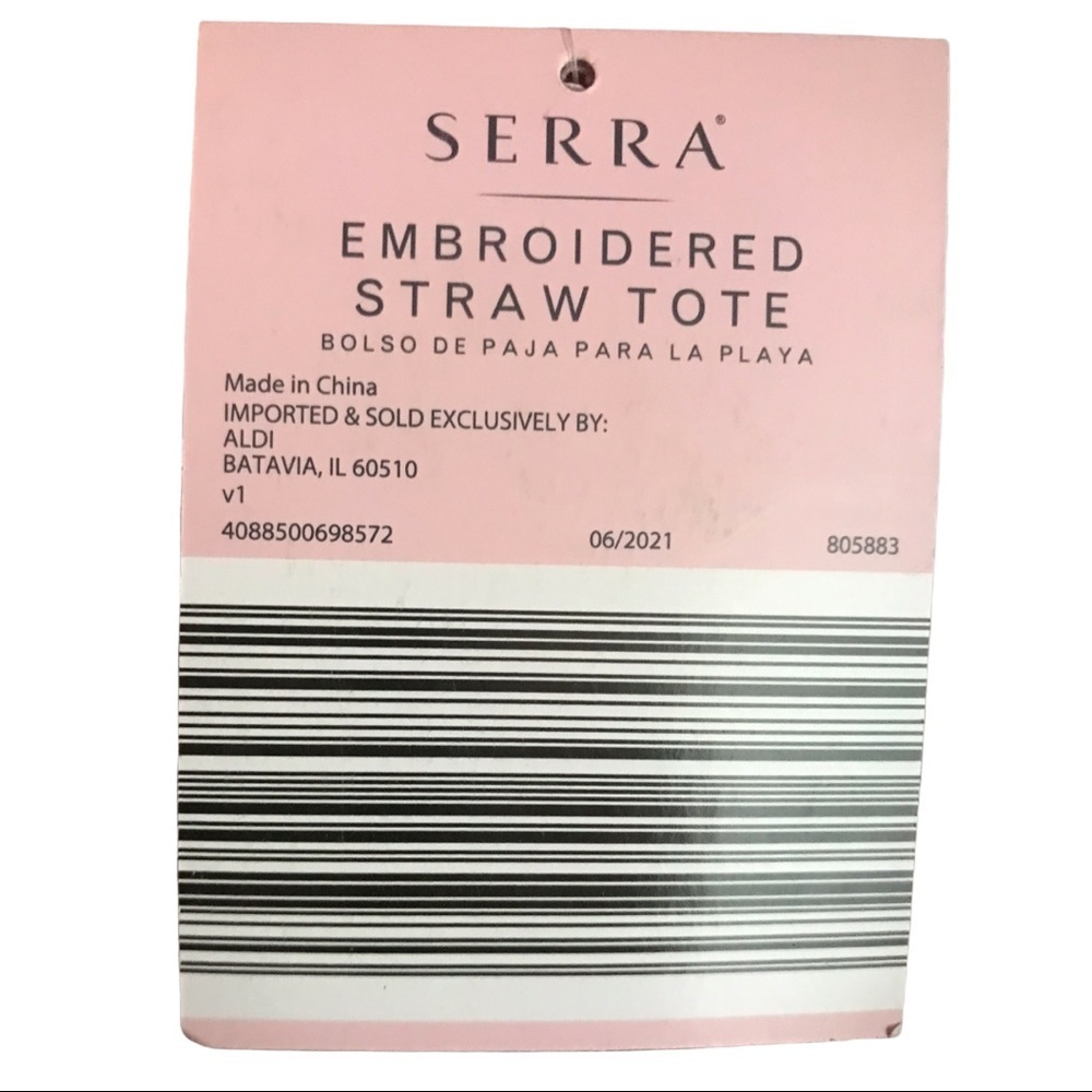NWT Serra Embroidered Straw Tote Bag,Pink or Black - Picture 4 of 13